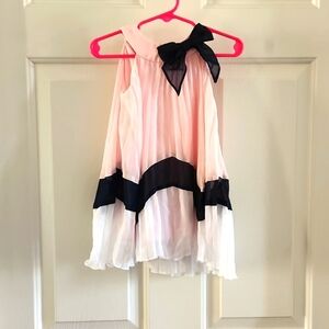 Rare Editions Pink and Navy Infant Pleated Dress 12M